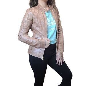 Danier Tan Genuine Leather Jacket Size 3XS Fitted